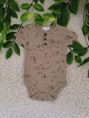 Baby Boy Camping Henley Onesie (3-6 Months)